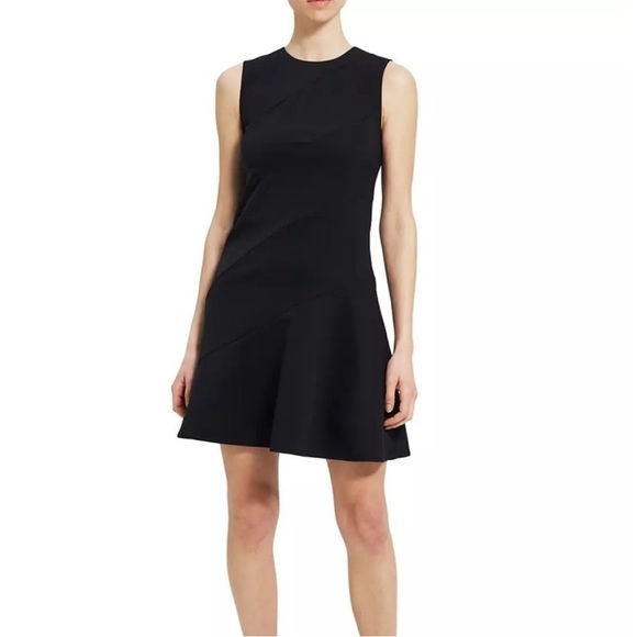 THEORY Diagonal Drape Dress Black Sleeveless Back Zip LBD Sz 8 NEW - Picture 1 of 14